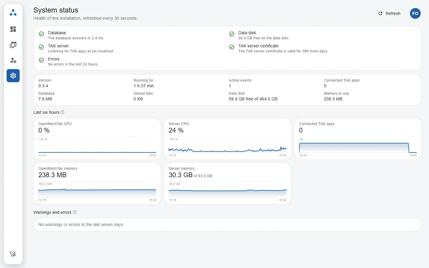 System status page with health checks